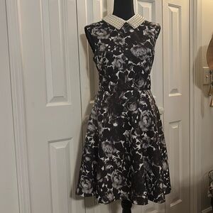Betsey Johnson Black and White Floral Mini Dress with Pearled Collar